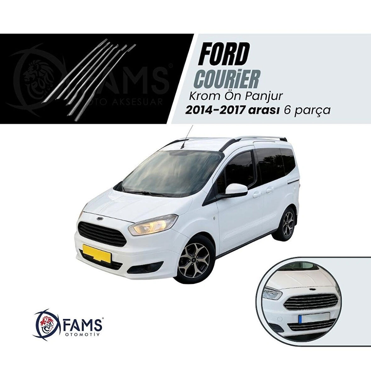 Tourneo Courier Krom Ön Panjur 6 Prç. 2014-2017 Paslanmaz Çelik (ince)