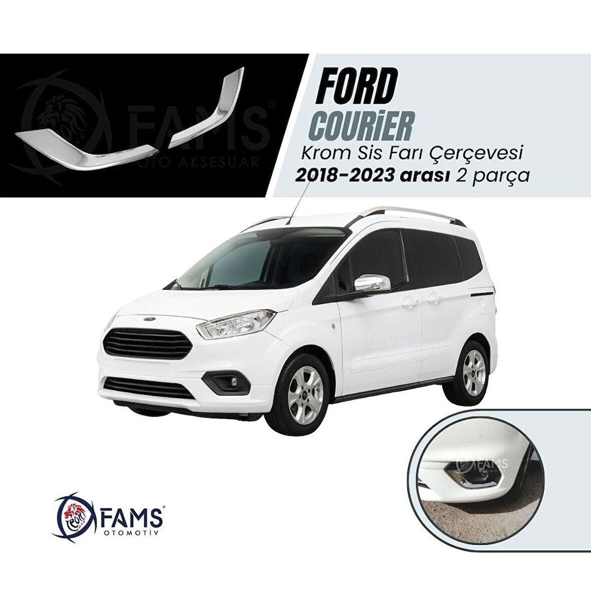 F. Courier Krom Sis Farı Çerçevesi 2 Parça 2018-2024 Paslanmaz Çelik