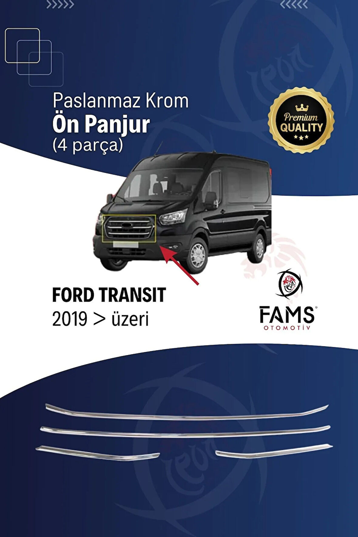 F. Transit Krom Ön Panjur 4 Parça 2019 Ve Üzeri Paslanmaz Çelik Uyumlu