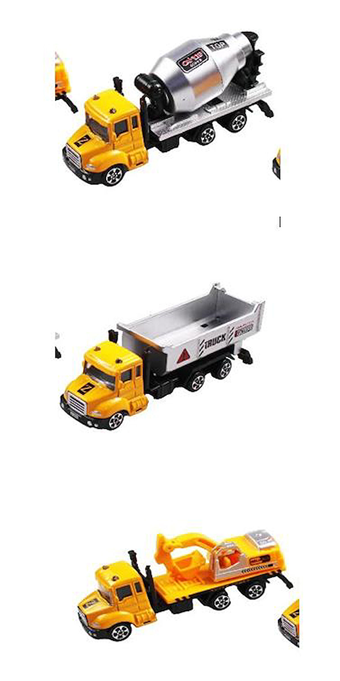 Oyuncak İnşaat Kamyonları Kazıcı Mikser Kasalı Taşıyıcı 3 lü Metal Set