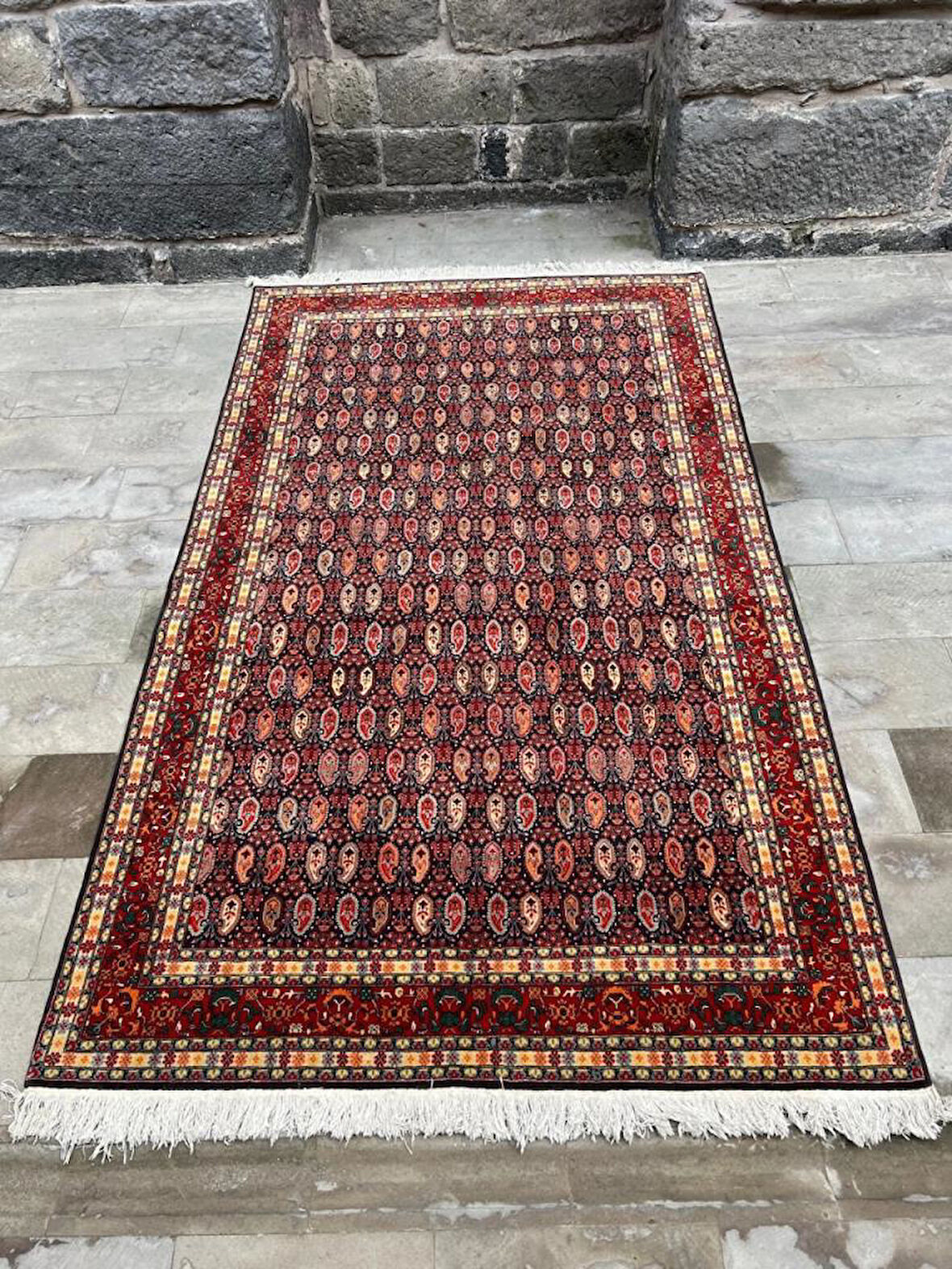 187x324 cm Muhteşem El Yapımı Halı, Mükemmel Vintage El Dokuma Yün Halı, Salon için Kırmızı Dekoratif Halı
