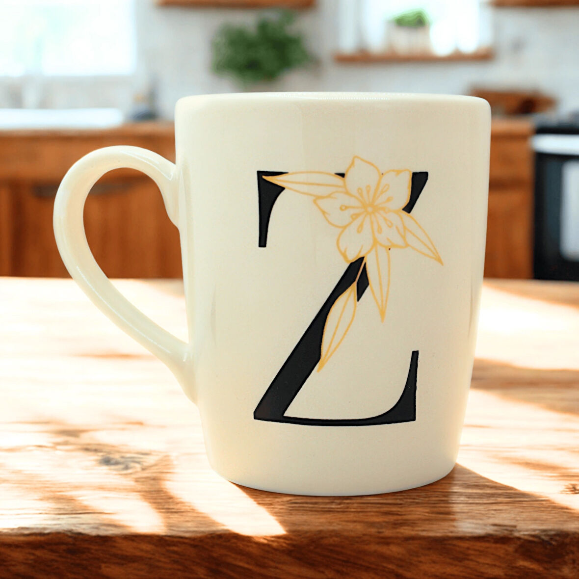 Z Harfi Çiçek Desenli Seramik Kupa