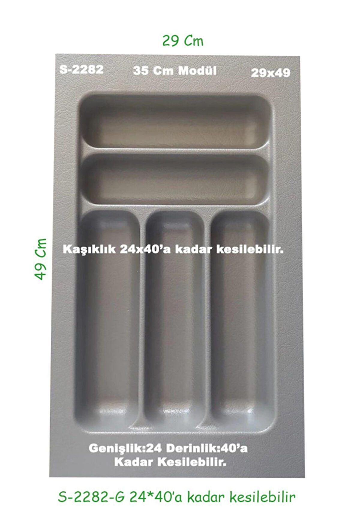 S-2282-g Çekmece Içi Plastik Kaşıklık Gri En:29-24 D:49-40 Cm Arası Kesilir 5 Göz