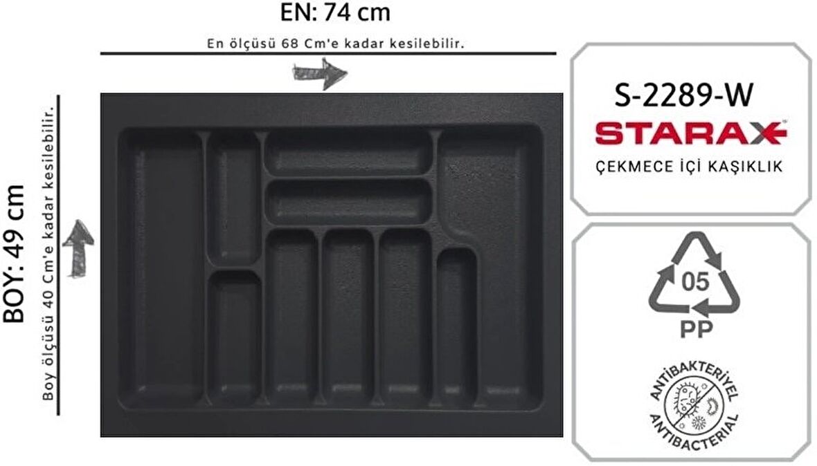 Starax 74x49 Çekmece İçi Kaşıklık Antrasit S-2289 A