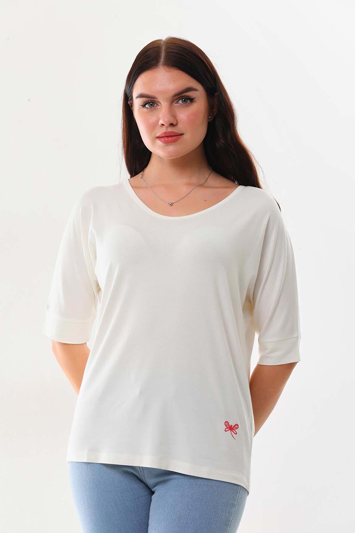 Sistas Kadın Bisiklet Yaka Kısa Kol Bluz 23009 Ekru