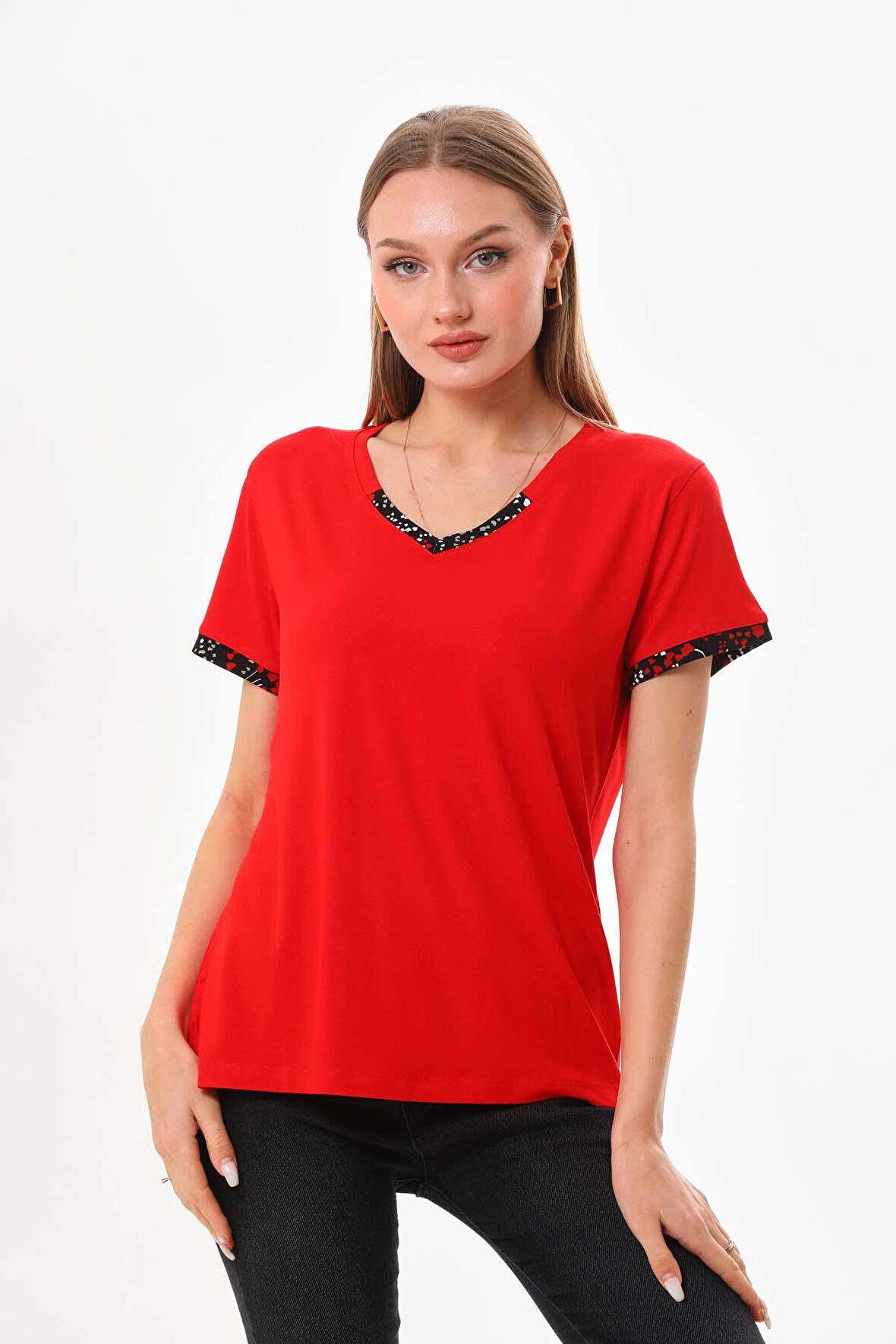 Sistas Kadın V Yaka Kısa Kol Bluz 23152 Kırmızı