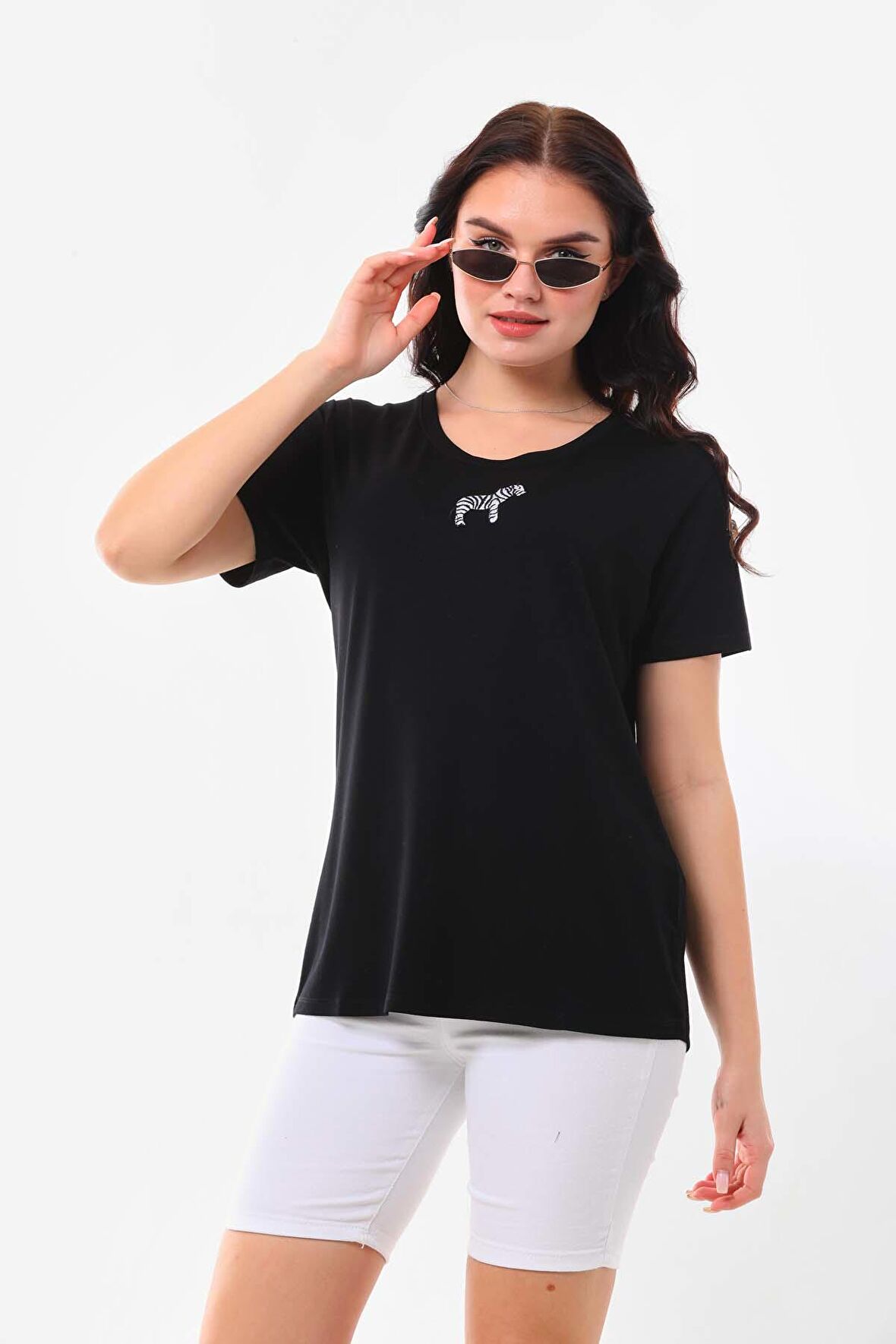 Sistas Kadın Zebra Desenli Kısa Kol Bluz 23118 Siyah