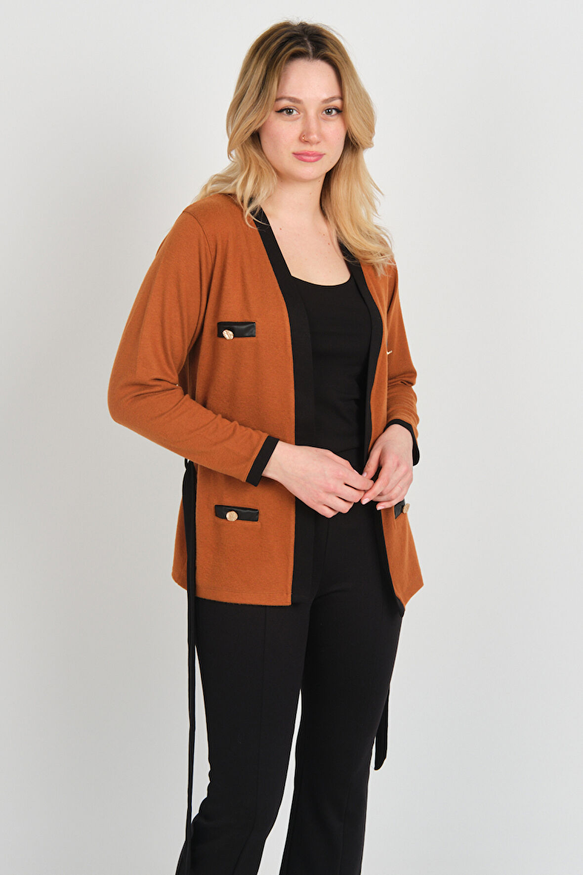 Sistas Kadın Belden Bağlama Detaylı Süs Cepli Ceket 23955 Kiremit