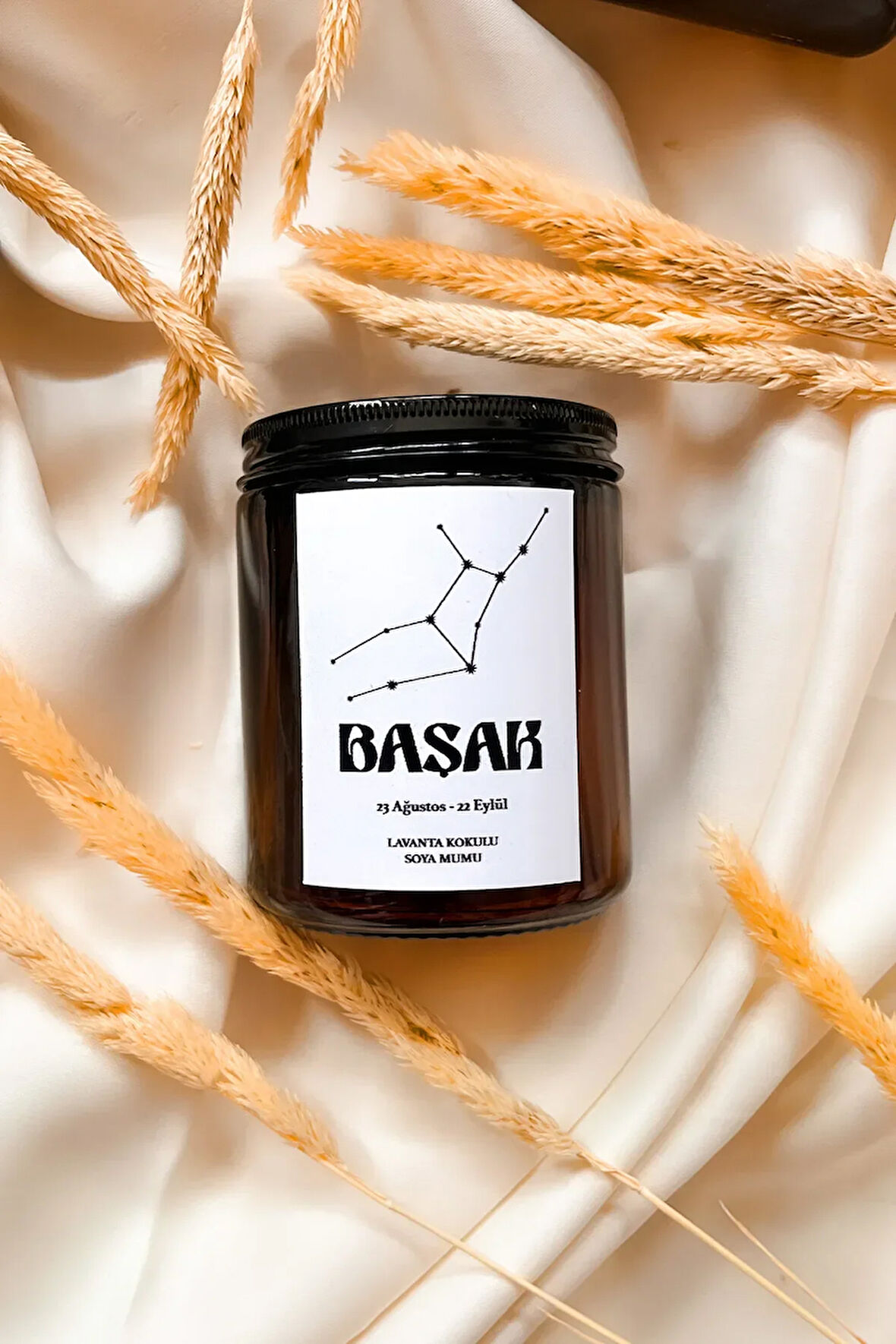 Başak Burcu Lavanta Kokulu %100 Soya Mumu Amber Kavanoz Mum