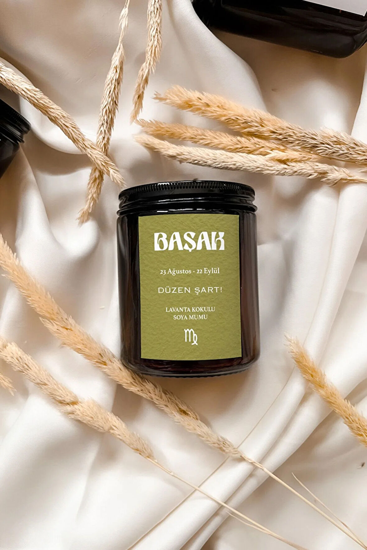 Başak Burcu Lavanta Kokulu %100 Soya Mumu Amber Kavanoz Mum