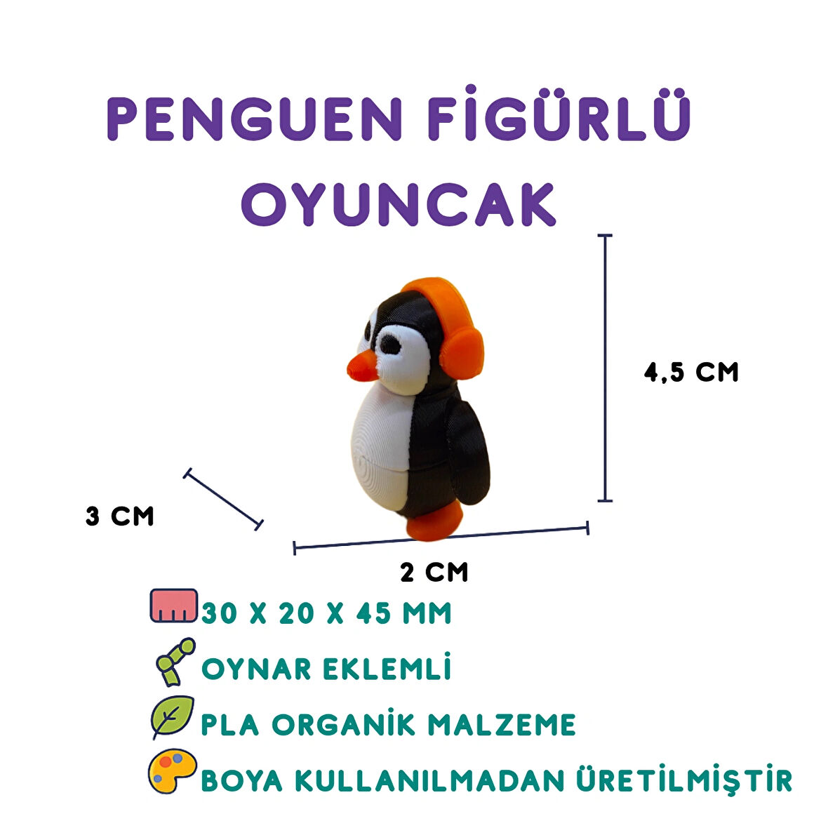 Kulaklıklı Penguen Figür - 3D Sevimli Karakter