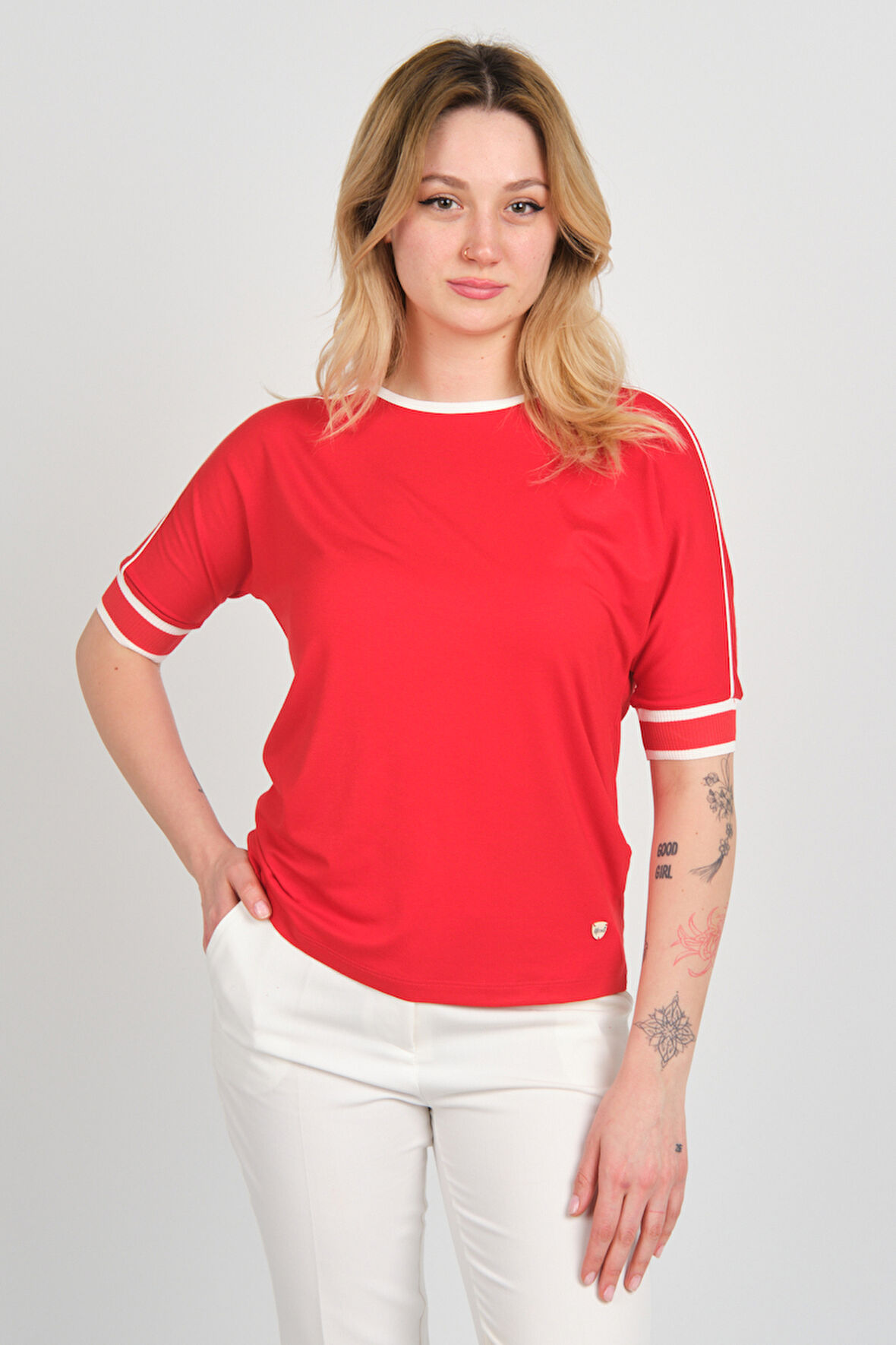 Sistas Kadın Bisiklet Yaka Yarım Kol Bluz 24145 Kırmızı