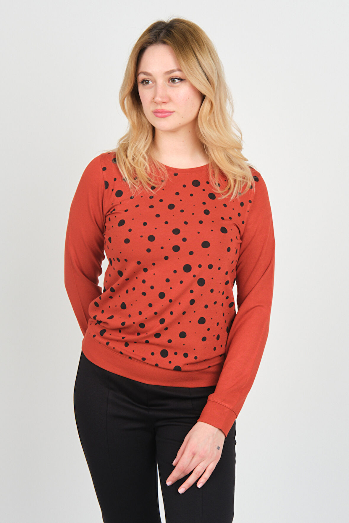 Sistas Kadın Uzun Kollu Puanlı Bisiklet Yaka Bluz 24583 Kiremit