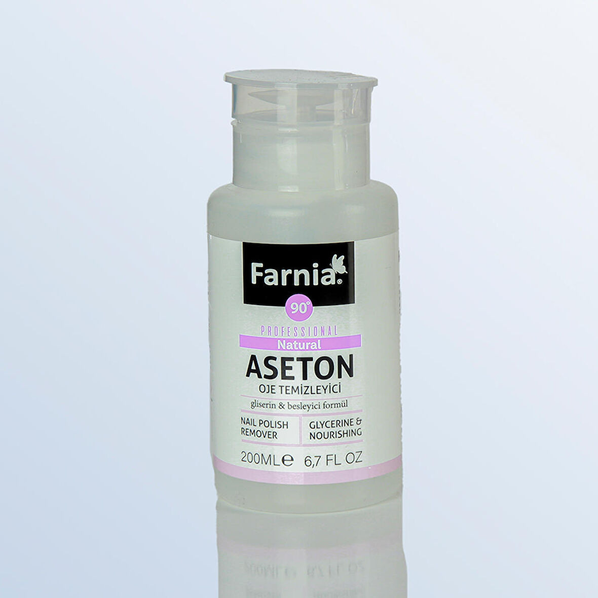 Farnia Profesyonel Oje Temizleyici Aseton Naturel Pompalı 200 Ml 90 Derece