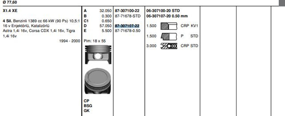 Opel Piston Segman X14xe Corsa B Astra G (78,10mm) 050 - Goetze 8771678050000g