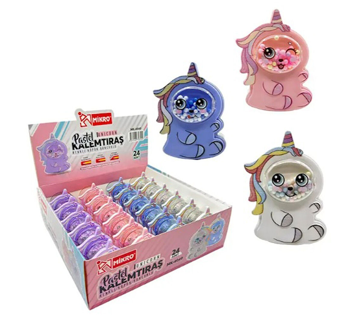 Pastel Kalemtıraş Köpük Boncuklu Unicorn Mk-4040 - 2 Adet