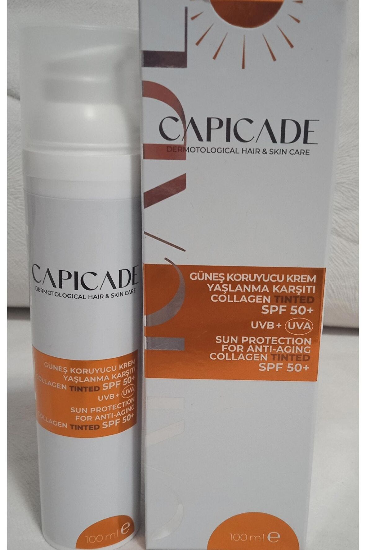 Capicade SPF50+ Güneş Koruyucu Kremi Yaşlanma Karşıtı Collagen Tinted 100ML