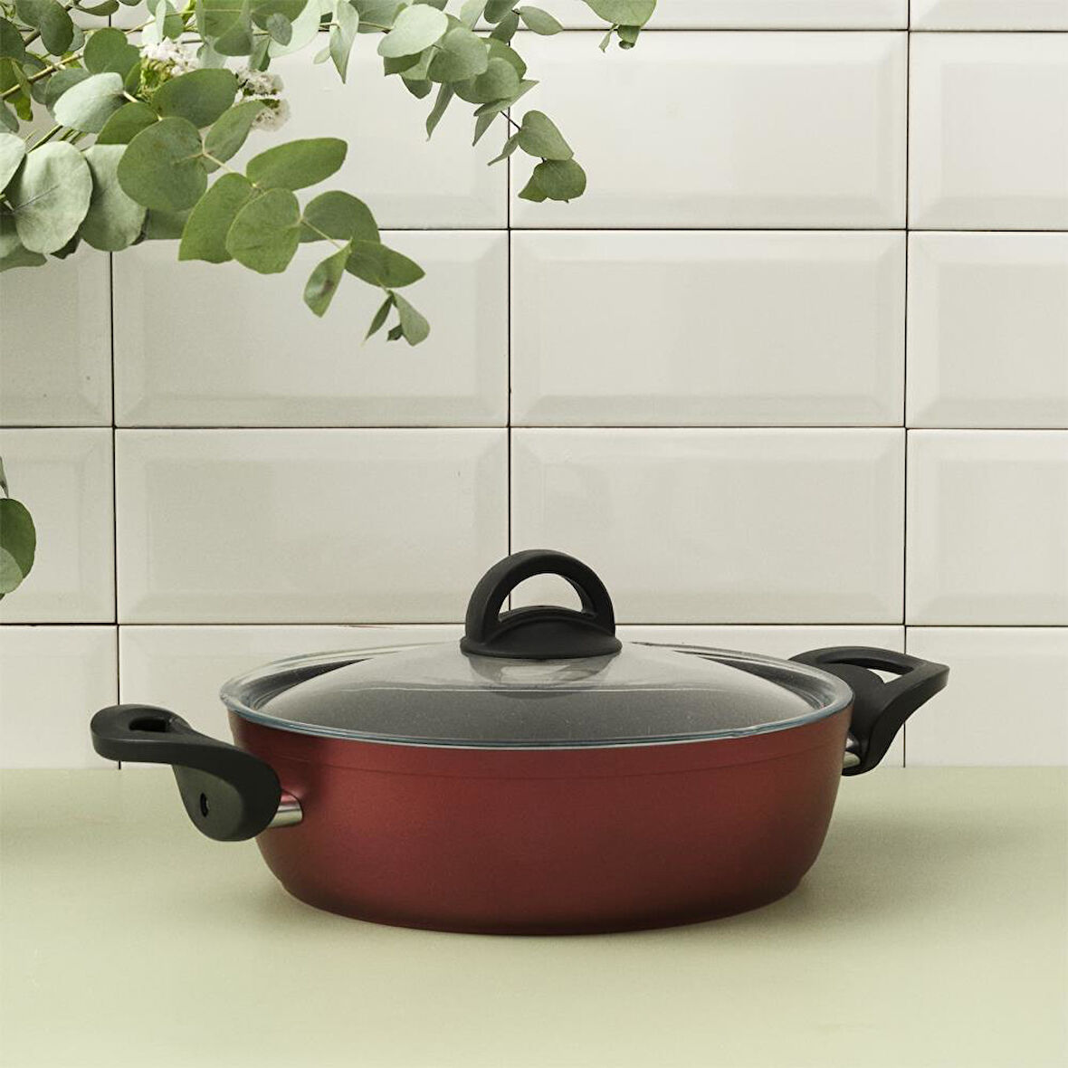Hisar Optima Talia Granit Basık Tencere 26 cm Bordo