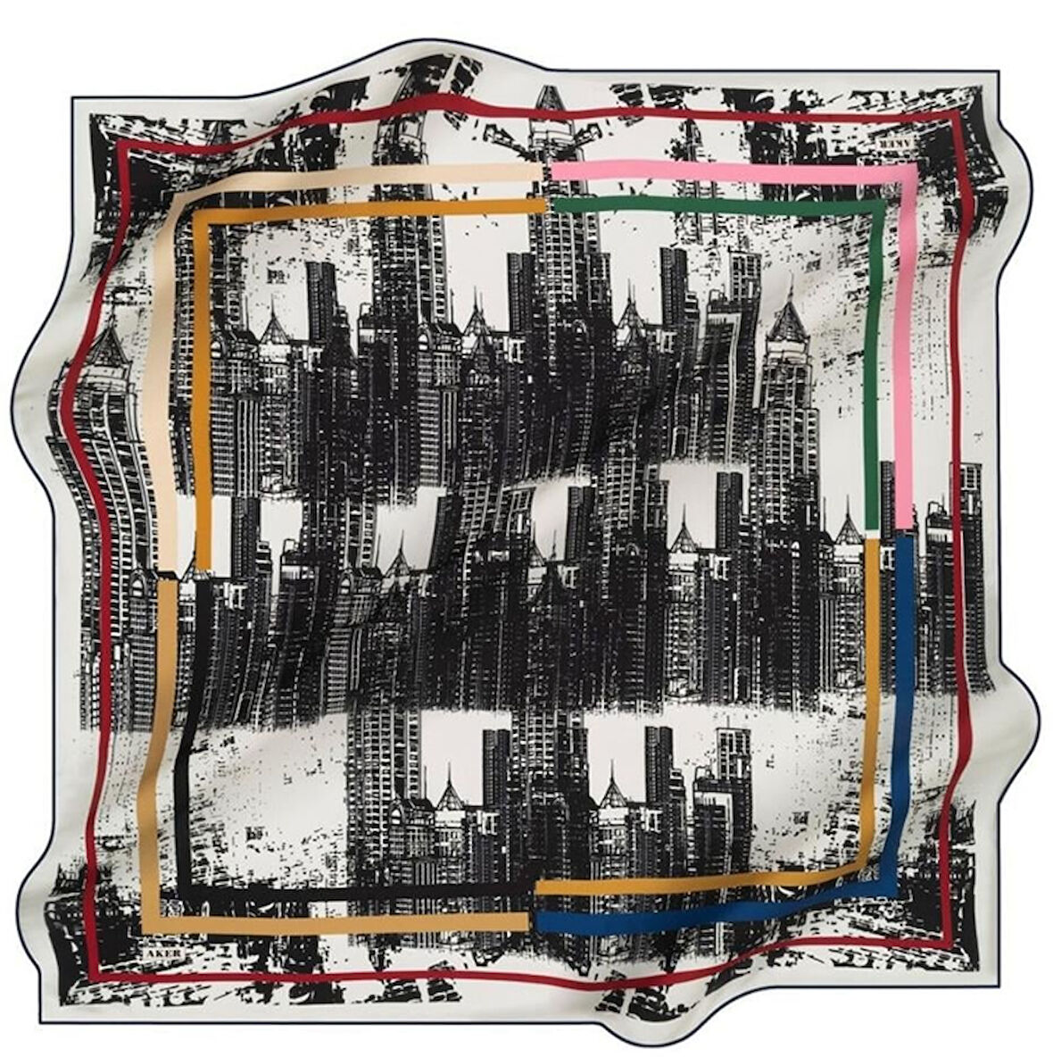 Aker Sura Saf İpek Eşarp 8420701 - 311 Beyaz Karışık Desen