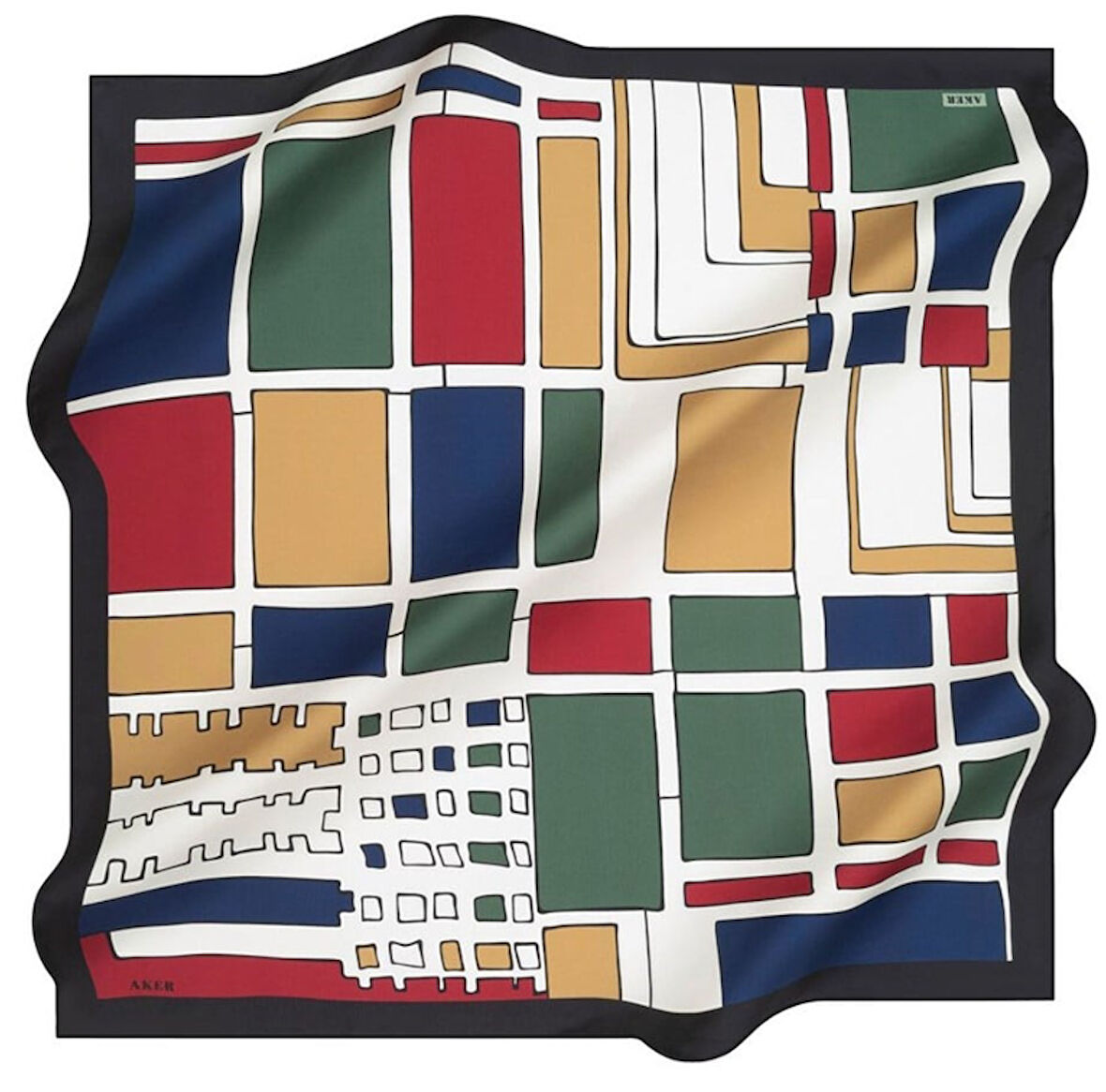 Aker Tivil Saf İpek Eşarp 8452713 - 913 Siyah Beyaz Geometrik Desen