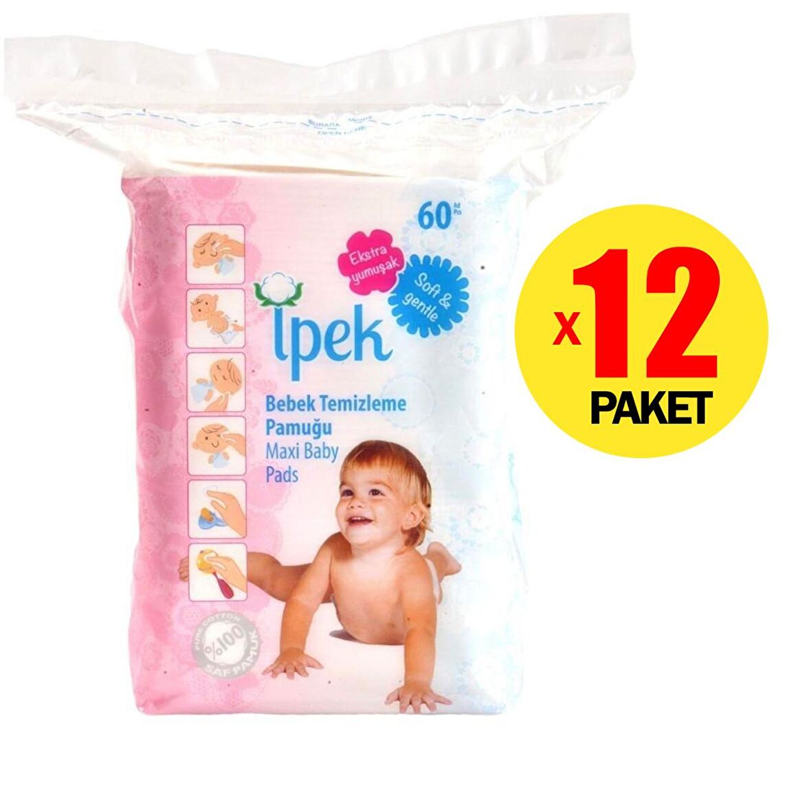 İpek Hidrofil Maxi Bebek Pedi 60x12 Adet