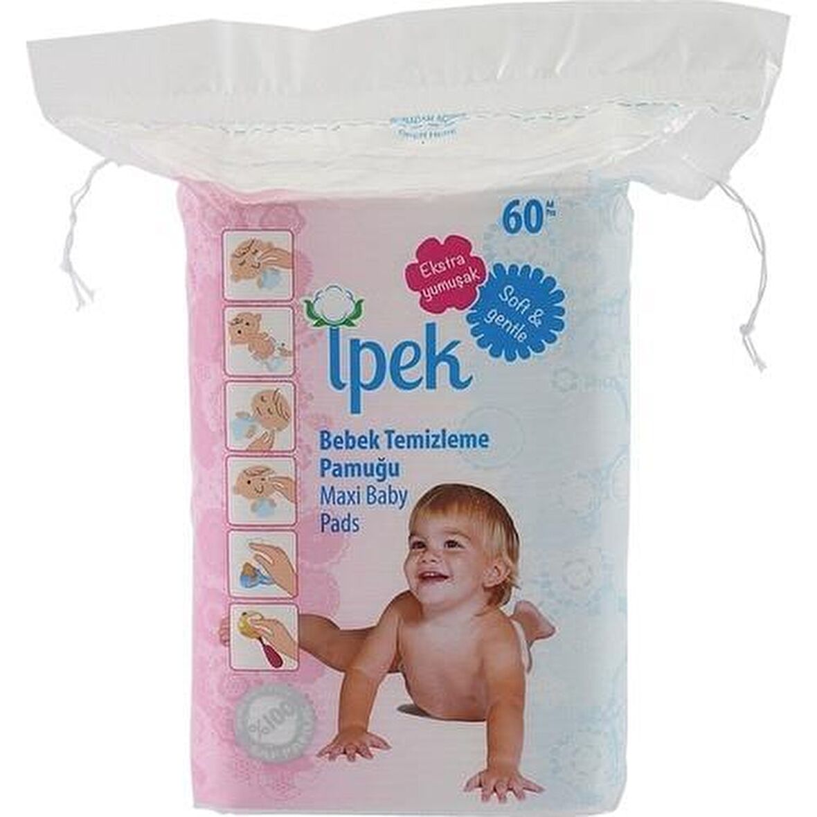 İpek Maxi 60'lı 30 Paket Bebek Temizleme Pamuğu