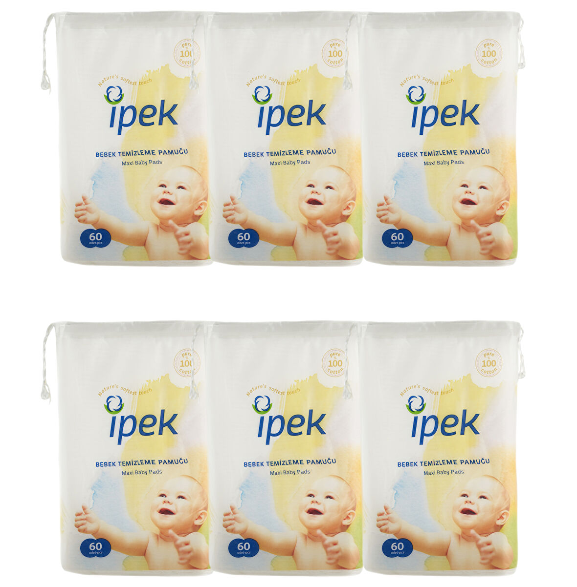 IPEK Maxi Bebek Temizleme Pamuğu 60'lı 6 Paket