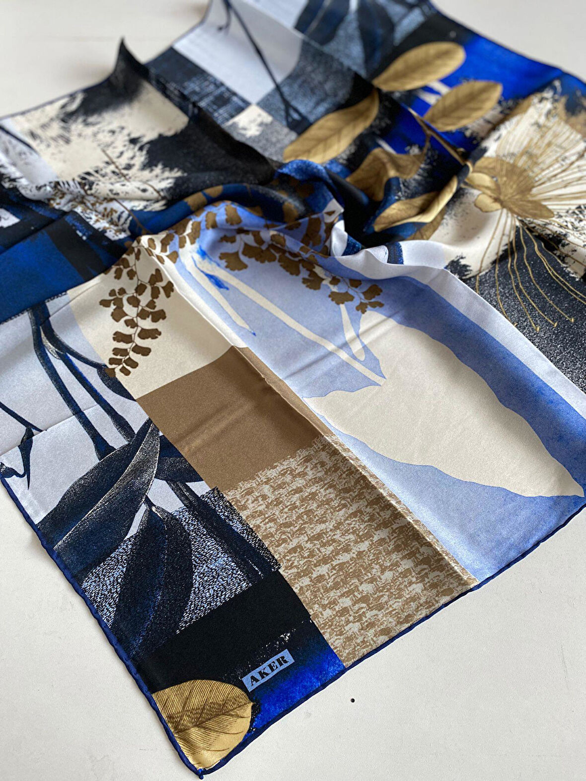 Aker Sura Saf İpek Eşarp 8408757 - 321 Lacivert Kırçıllı Desen