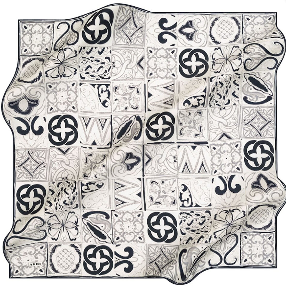 Aker Sura Saf İpek Eşarp 8175701 - 321 Beyaz Batik Desen