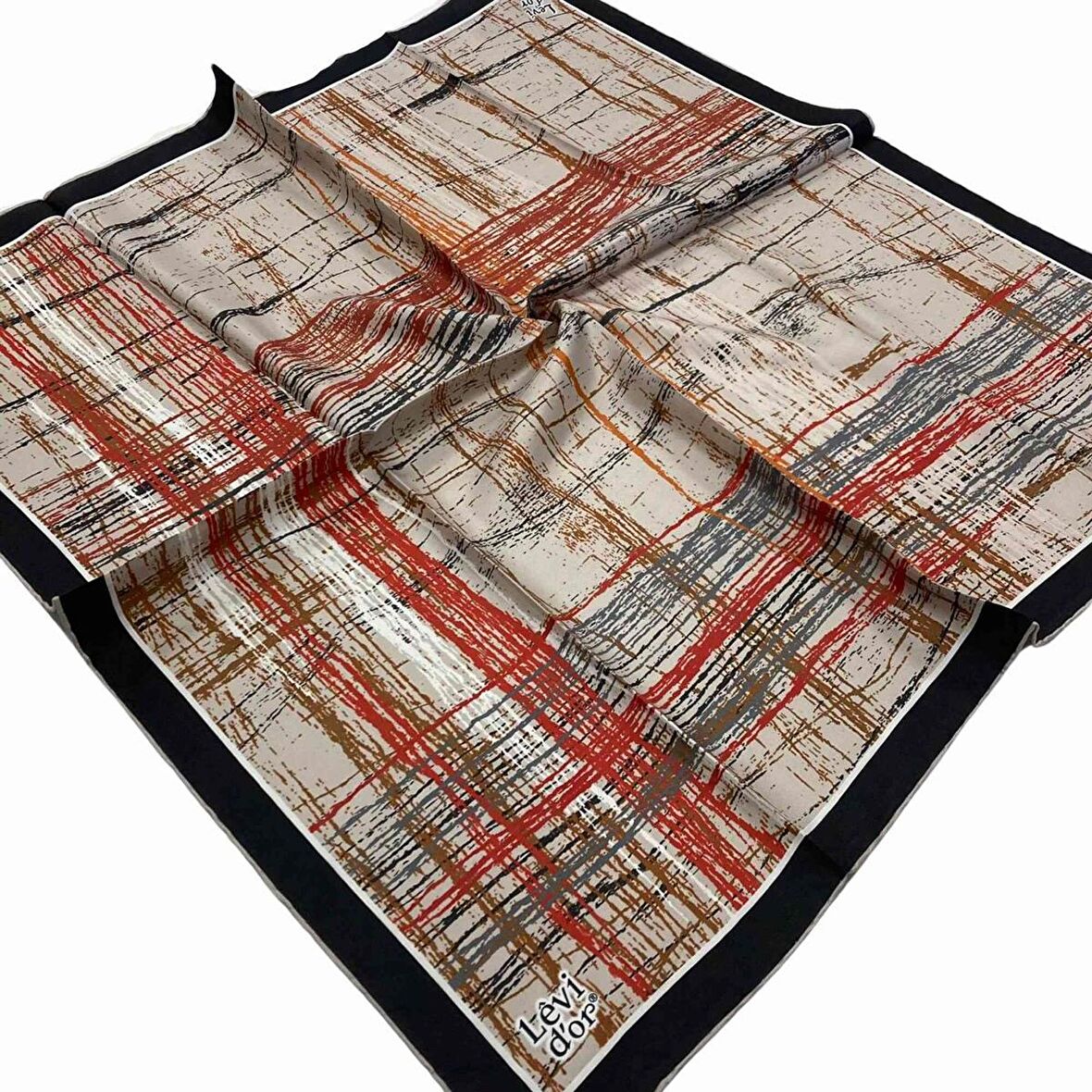 Levidor Bej Desenli Tivil İpek Eşarp 21098