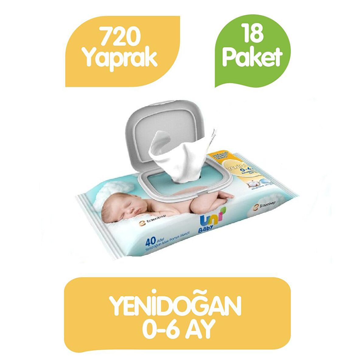 Uni Baby Islak Mendil Yenidoğan 18'li 40*18 720 Yaprak