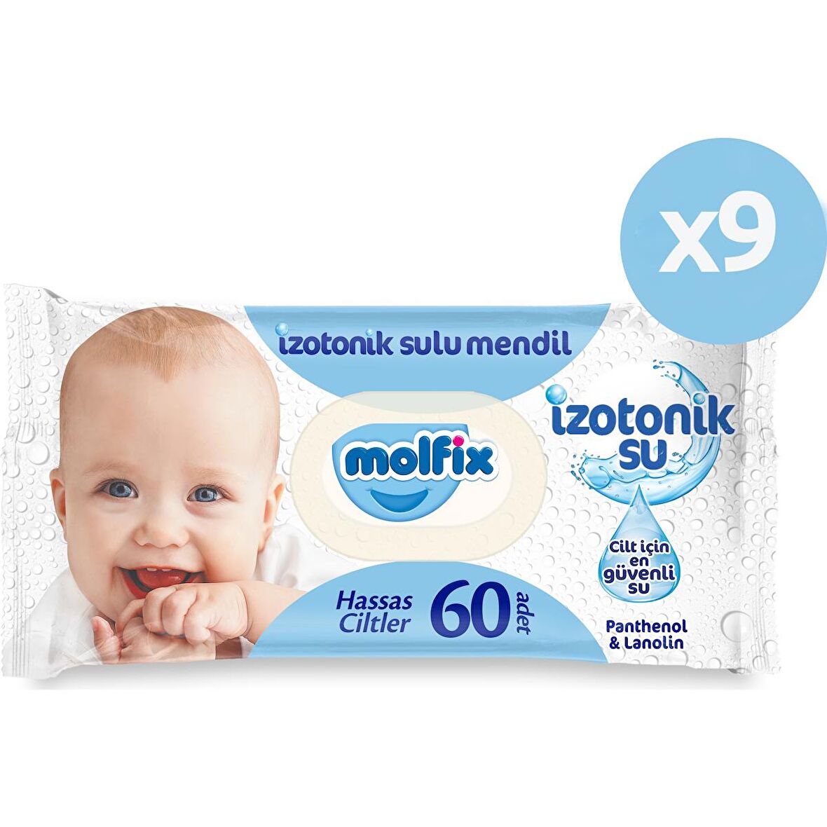 Molfix İzotonik Sulu Islak Mendil Hassas Ciltler 60'lı 9*60 540 Yaprak