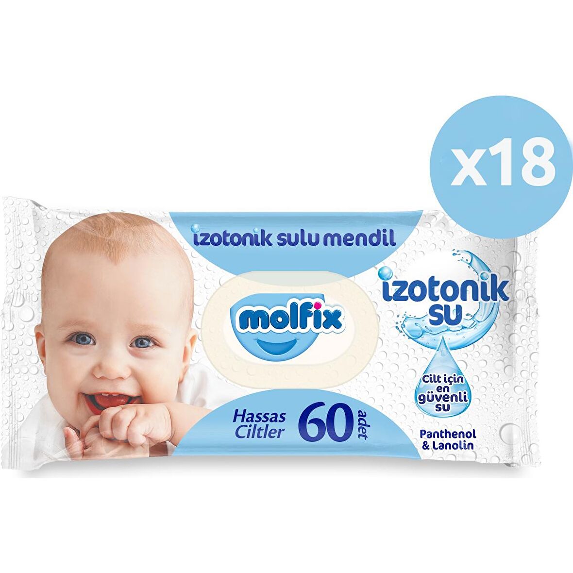 Molfix İzotonik Sulu Islak Mendil Hassas Ciltler 60'lı 18*60 1080 Yaprak