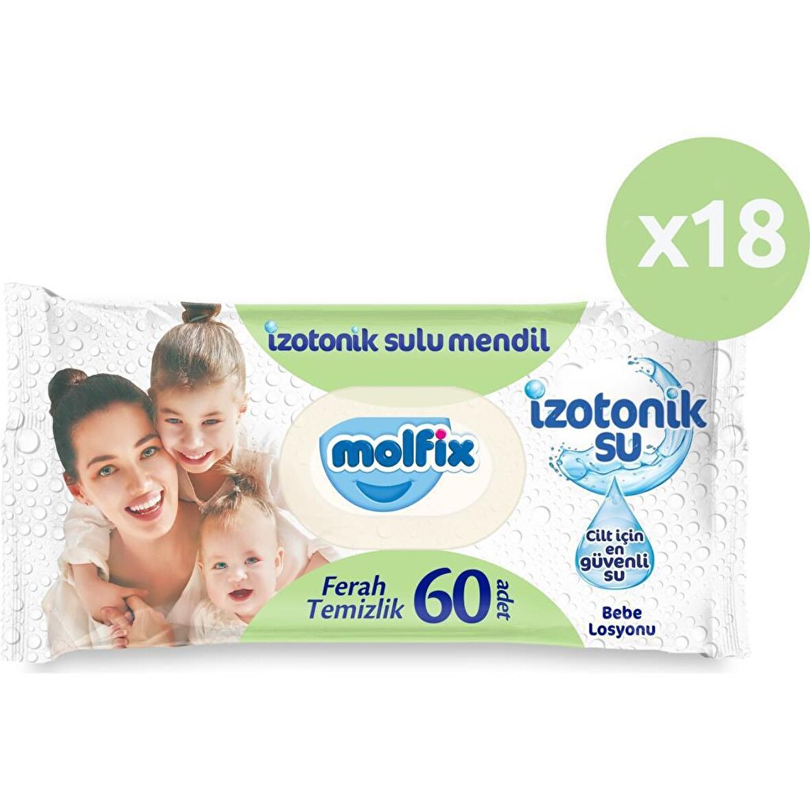 Molfix Izotonik Sulu Islak Mendil Ferah Temizlik 60'lı 18*60 1080 Yaprak 