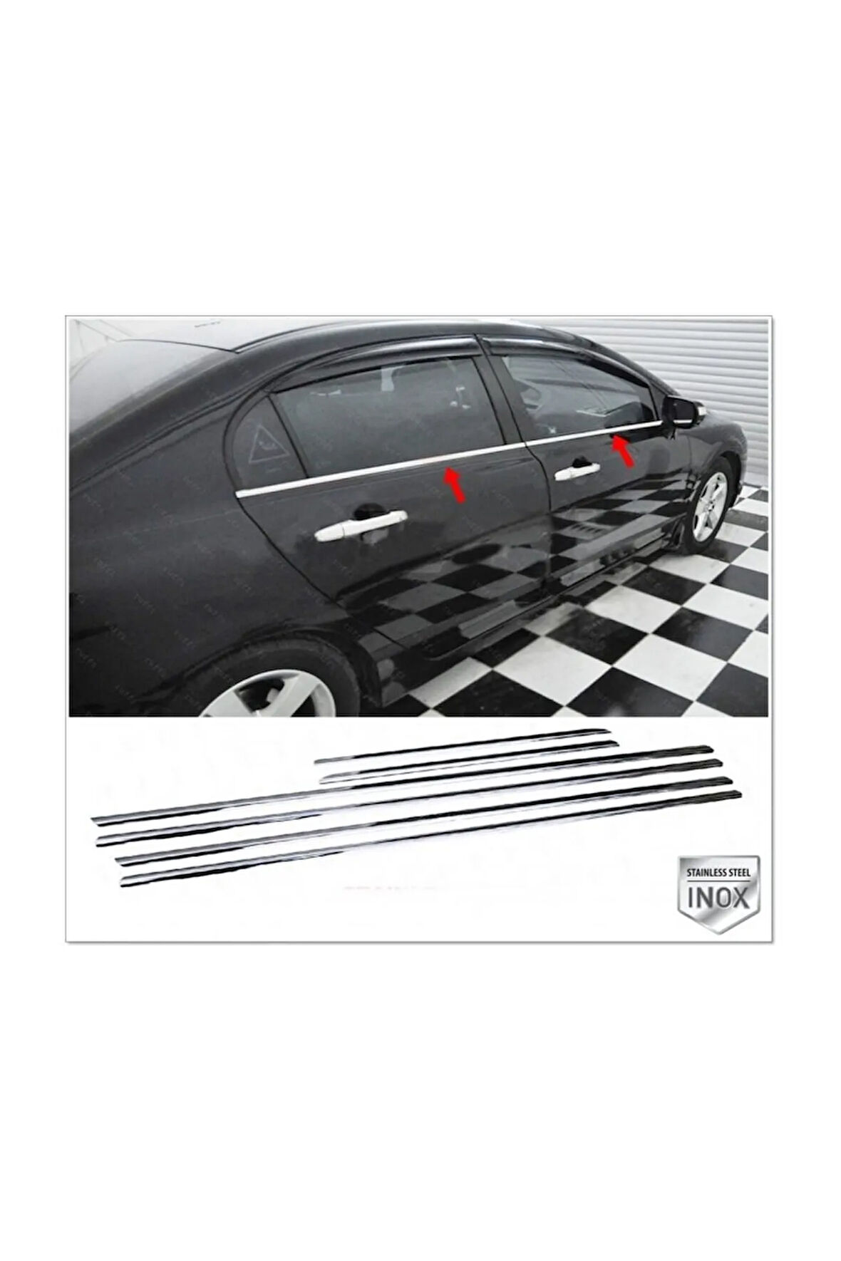 HondaCivic Krom Cam Çıtası 6 Parça 2005-2011 Arası Paslanmaz Çelik