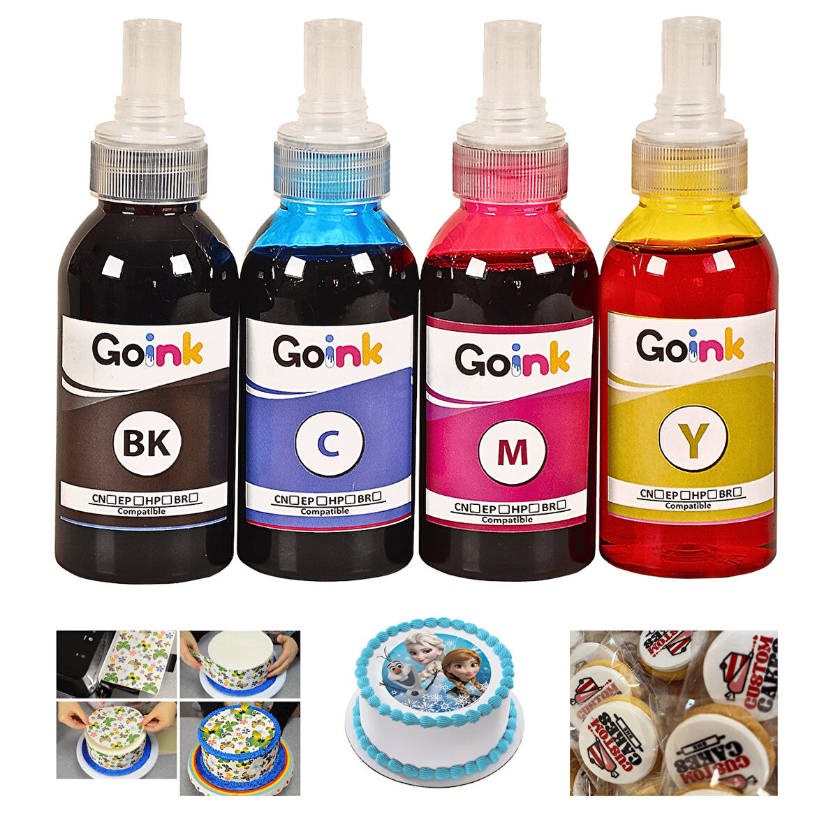 Goink Epson Uyumlu Gıda Mürekkep Seti (4x100 ml CMYK) – Özel Valfli Kapaklı, Sızdırmaz, Yüksek Kalit