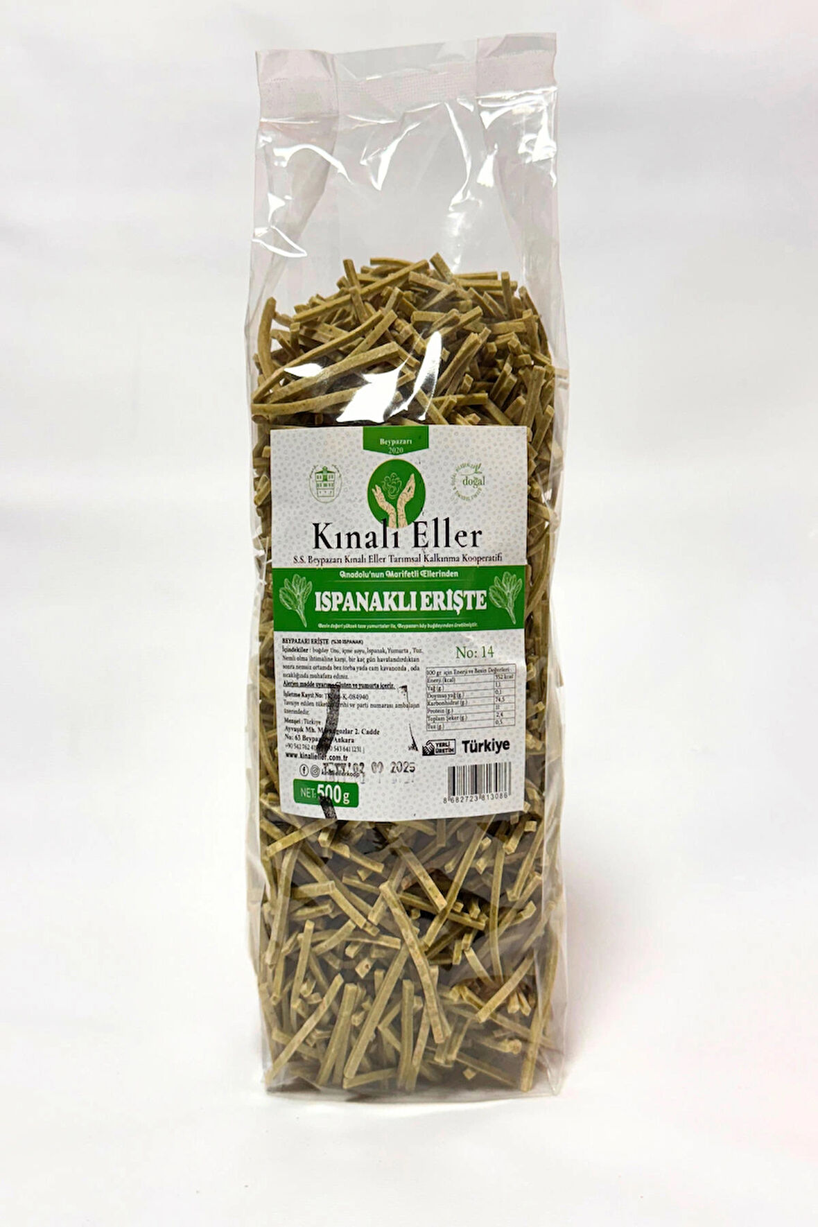 Kınalı Eller Kadın Kooperatifi Beypazarı Ispanaklı Erişte Makarnası 500gr.
