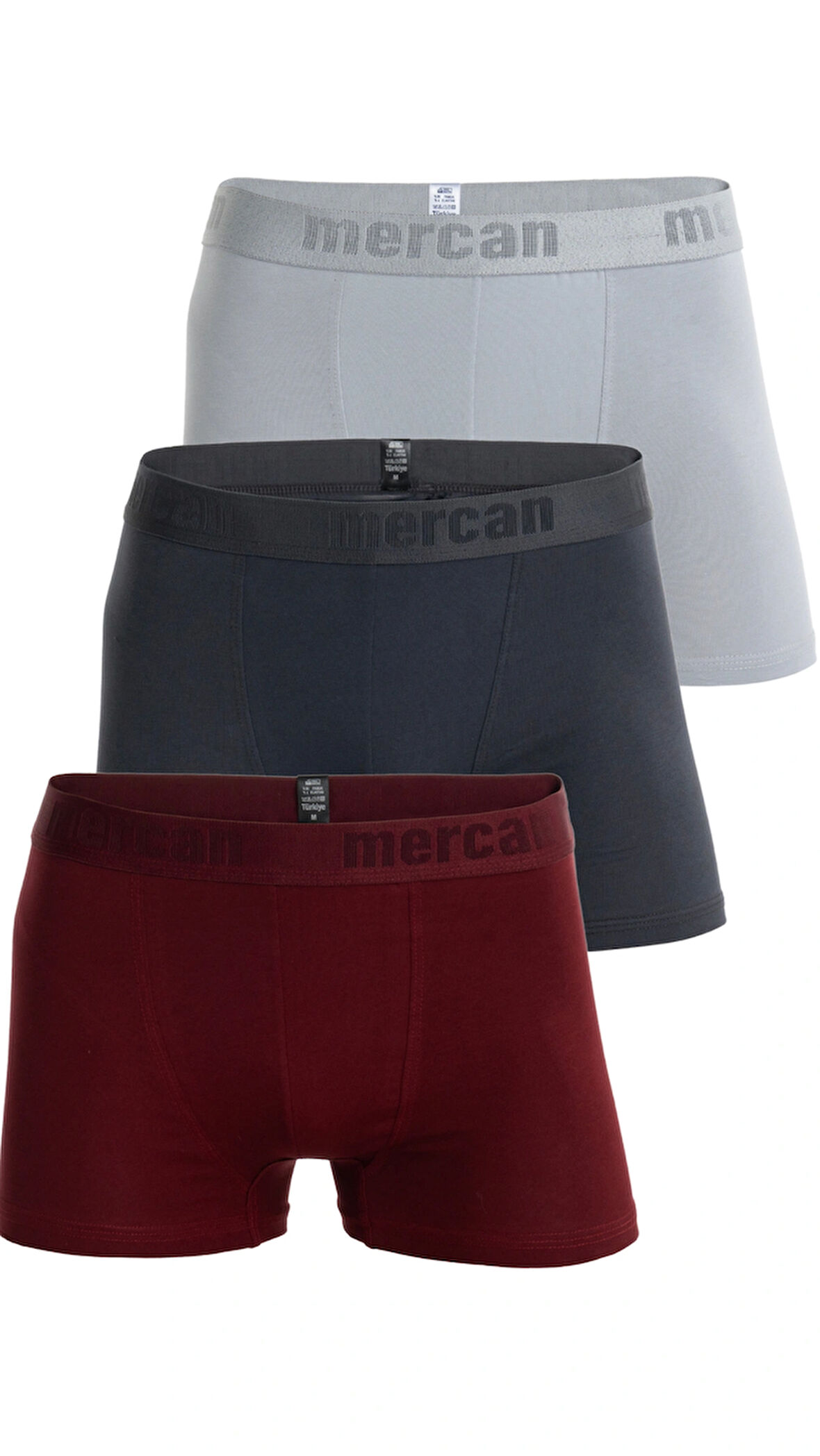 3'lü Pamuklu Likralı Çok Renkli Esnek Erkek Boxer (BORDO ANTRASİT GRİ)
