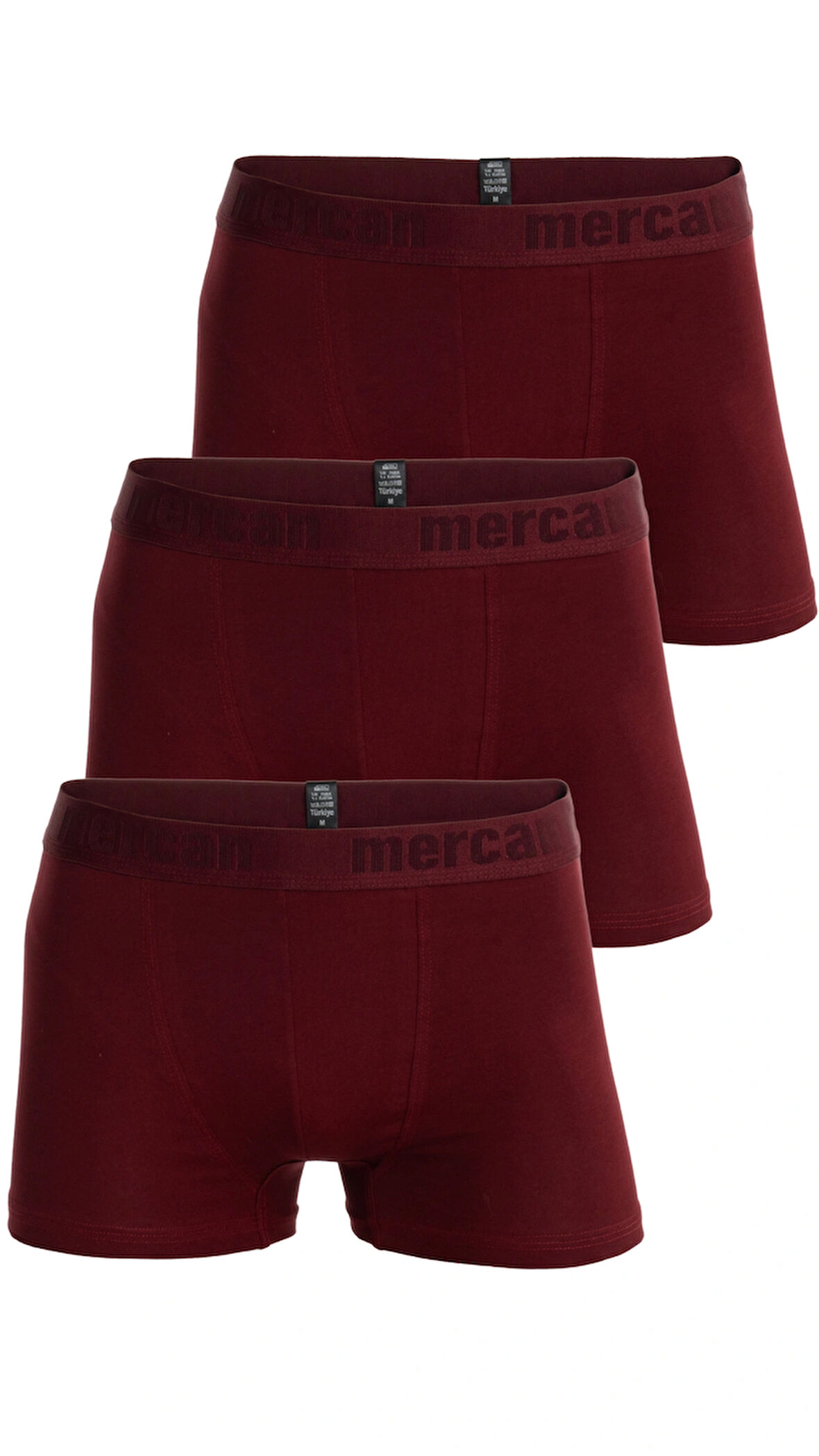 3'lü Pamuklu Likralı Premium Esnek Kumaş Bordo Erkek Boxer