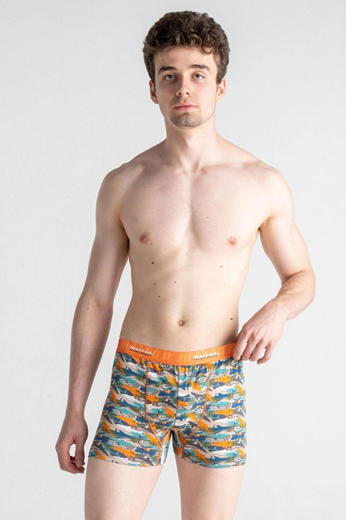 Shark Baskılı Likralı Pamuklu Desenli Esnek Erkek Boxer