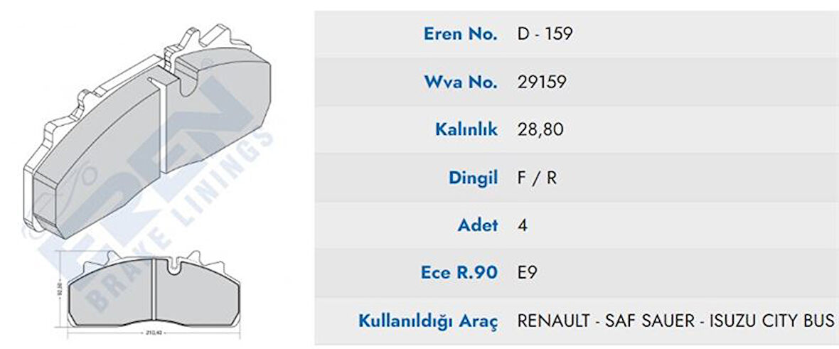 Dorse Truck On Fren Balata Saf Dorsey (04-)  (mavı Kutu) Saf, Schmitz Cargobull - Eren Hp D.159 M201 Yaylı