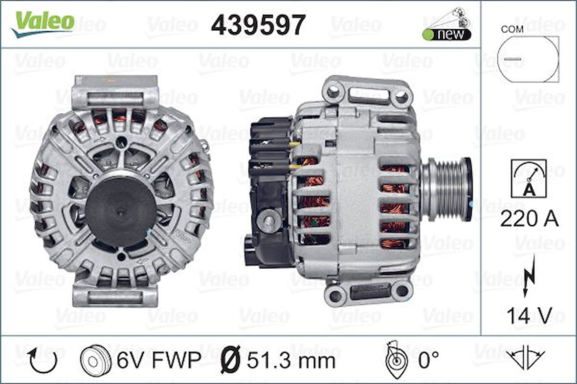 Mercedes Alternator (14v 220a) Mercedes Sprinter 906 06> - Valeo 439597