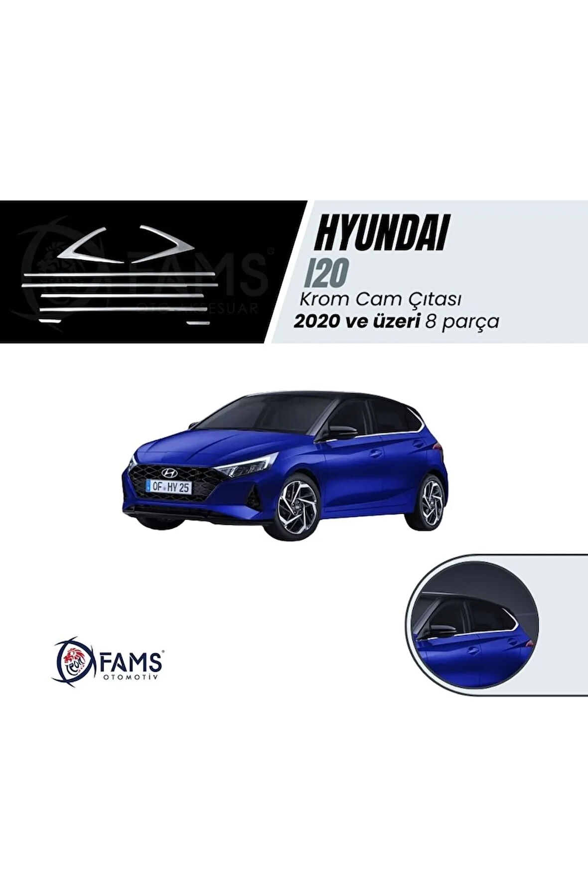 Hyundai I20 Uyumlu Krom Cam Çıtası 8 Prç. 2020 Ve Üzeri Paslanmaz Çelik