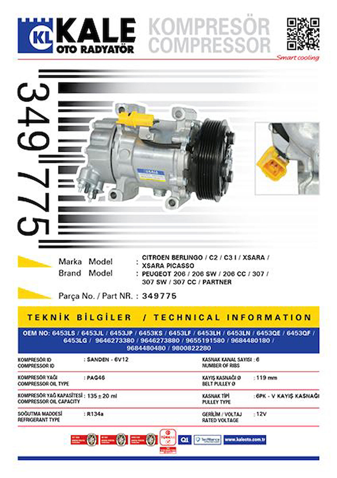 Psa Klima Kompresoru Berlingo C2 C3 I Xsara 206 206 Sw 206 CC - Kale 349775