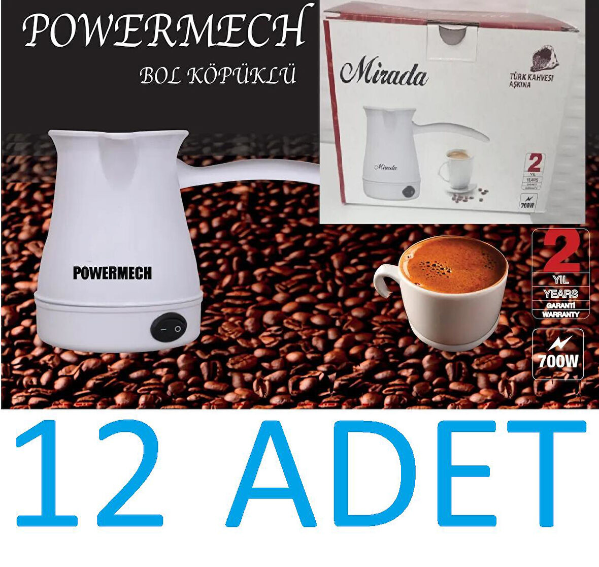 Powermech Mirada (12 ADET ) Bol Köpüklü Elektirikli Cezve Türk Kahve Makinesi (KARIŞIK RENK)