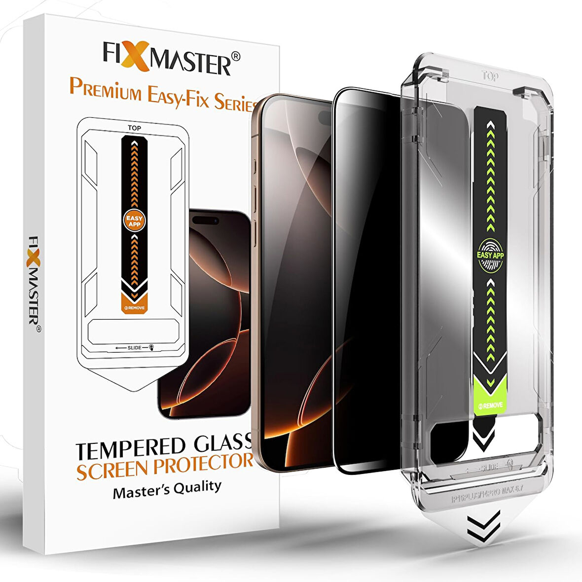 Menashop iPhone 16 Pro Max İle Uyumlu Hayalet (Privacy) Temperli Cam, Easy Fix Kolay Kurulum Serisi Yüksek Kaliteli Ekran Koruyucu