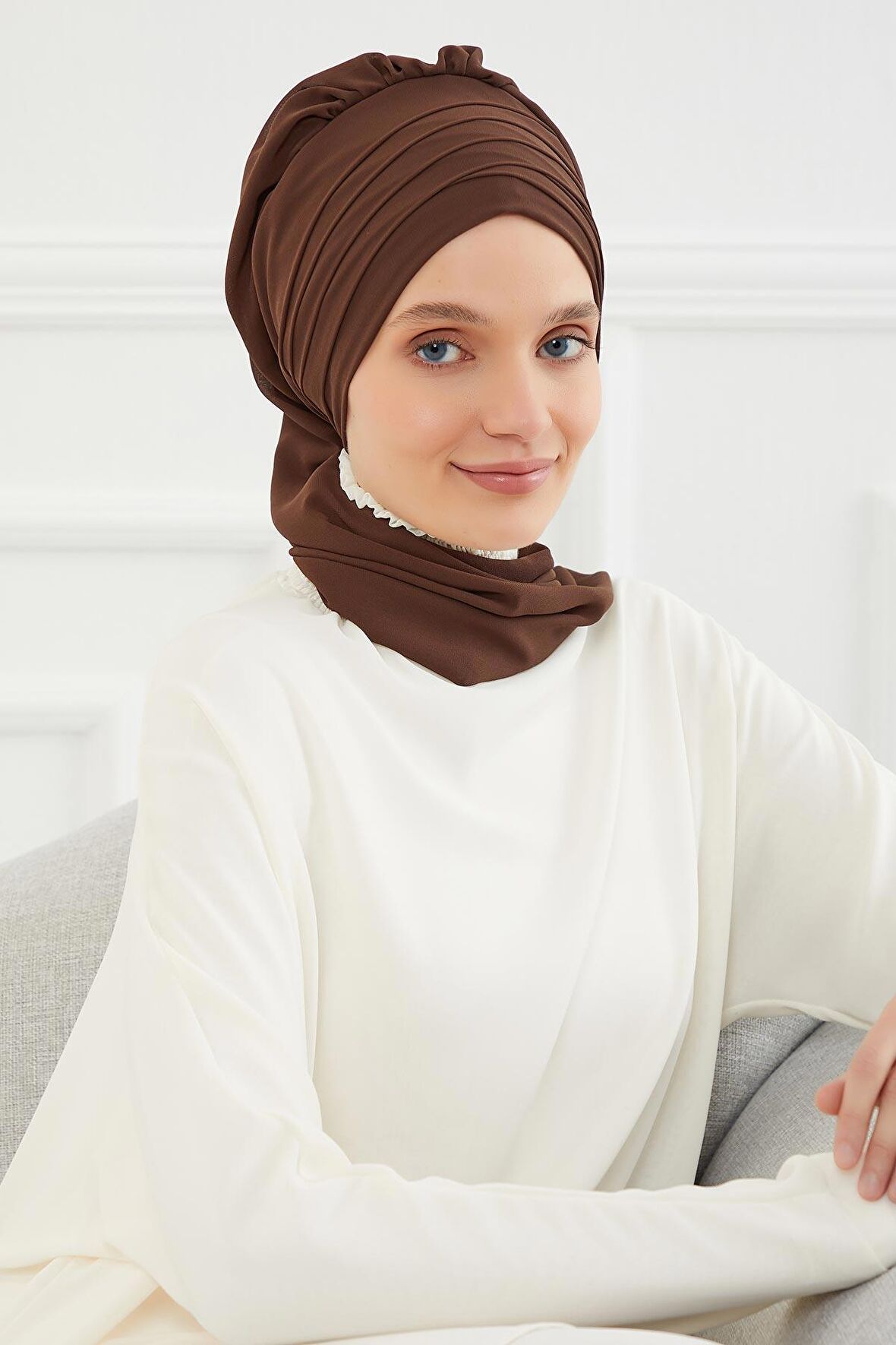 Çapraz Dikim Fularlı Tasarım Şifon Hazır Türban,HT-48