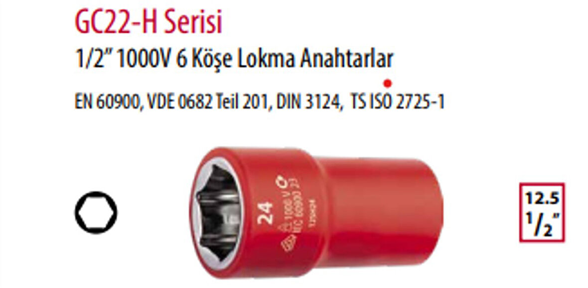 CETA GC22-H24 1/2" 1000V 6 Köşe Lokma Anahtarlar