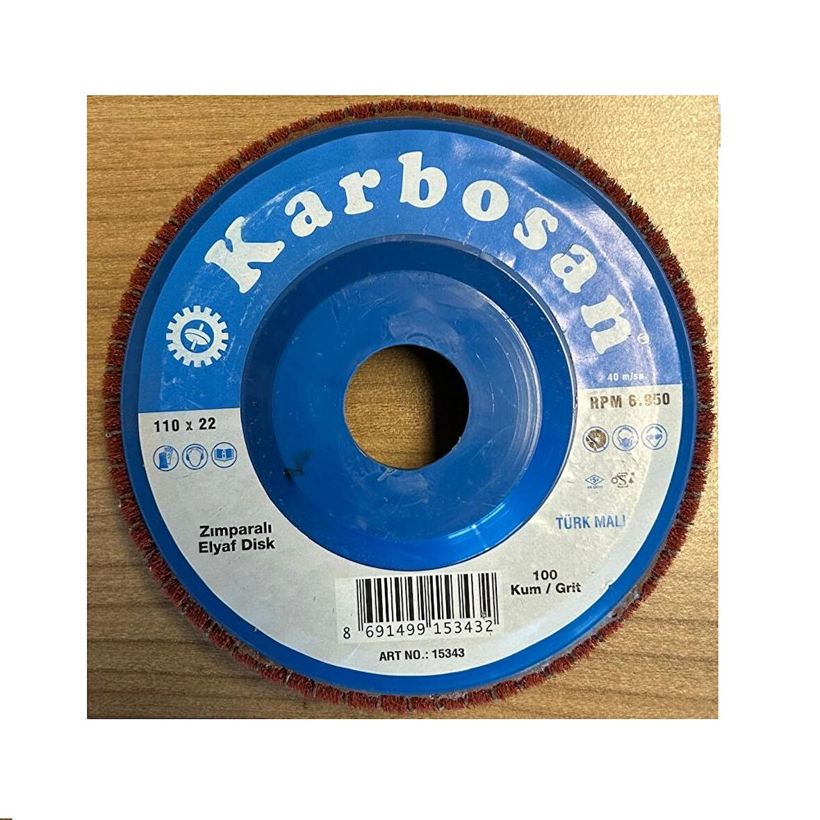 Karbosan 915343 110 x 22.23 Kombi Flap Tipi Elyaf Zımpara 100 Kum / Grit 