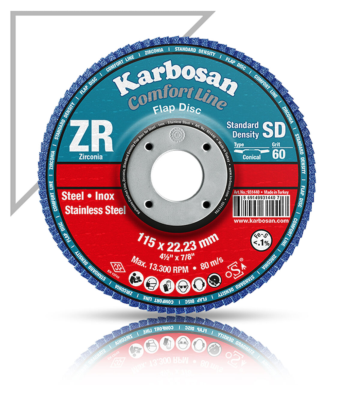 Karbosan Comfort Line ZR (Inox) Flap Disk 115x22.23 - 60 Kum